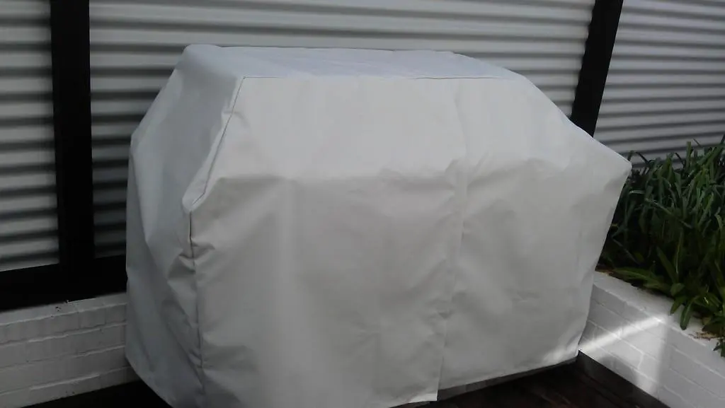 White custom fitted BBQ cover